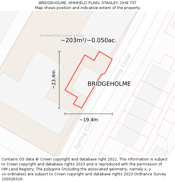 BRIDGEHOLME, ANNFIELD PLAIN, STANLEY, DH9 7ST: Plot and title map