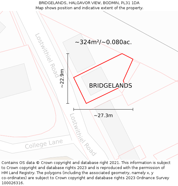 BRIDGELANDS, HALGAVOR VIEW, BODMIN, PL31 1DA: Plot and title map