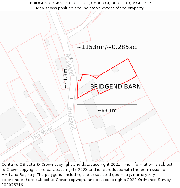 BRIDGEND BARN, BRIDGE END, CARLTON, BEDFORD, MK43 7LP: Plot and title map