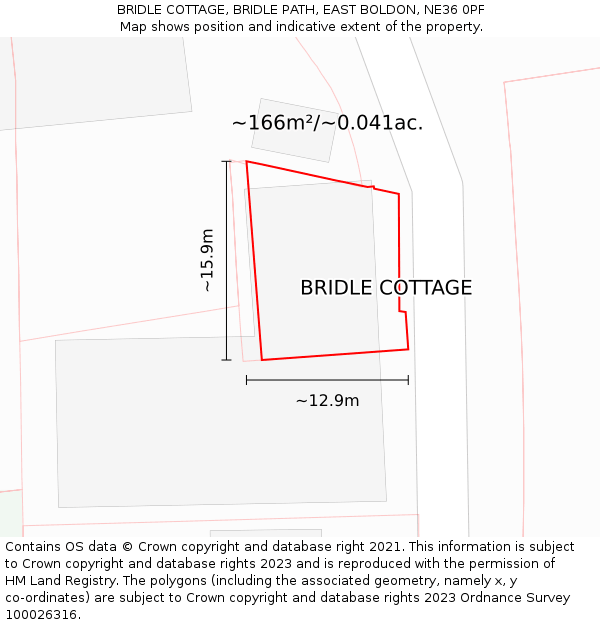 BRIDLE COTTAGE, BRIDLE PATH, EAST BOLDON, NE36 0PF: Plot and title map