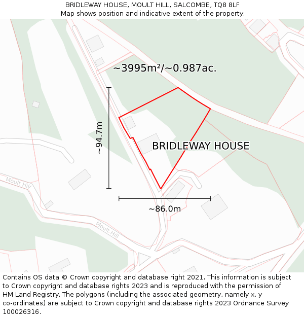 BRIDLEWAY HOUSE, MOULT HILL, SALCOMBE, TQ8 8LF: Plot and title map
