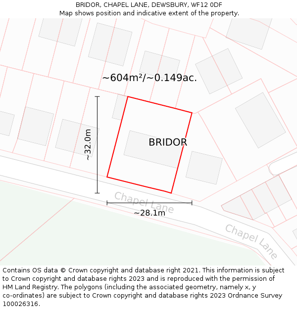 BRIDOR, CHAPEL LANE, DEWSBURY, WF12 0DF: Plot and title map
