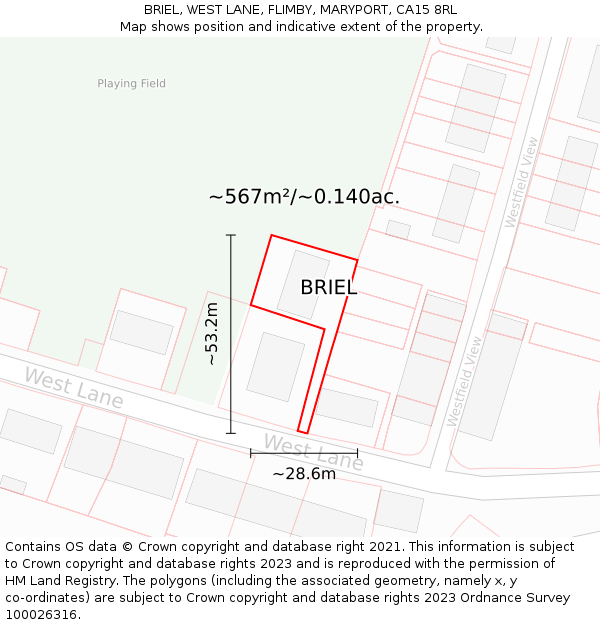 BRIEL, WEST LANE, FLIMBY, MARYPORT, CA15 8RL: Plot and title map
