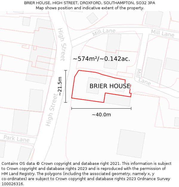BRIER HOUSE, HIGH STREET, DROXFORD, SOUTHAMPTON, SO32 3PA: Plot and title map