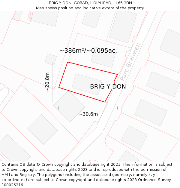 BRIG Y DON, GORAD, HOLYHEAD, LL65 3BN: Plot and title map