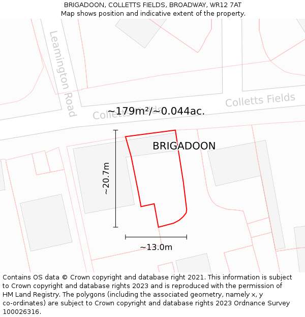 BRIGADOON, COLLETTS FIELDS, BROADWAY, WR12 7AT: Plot and title map