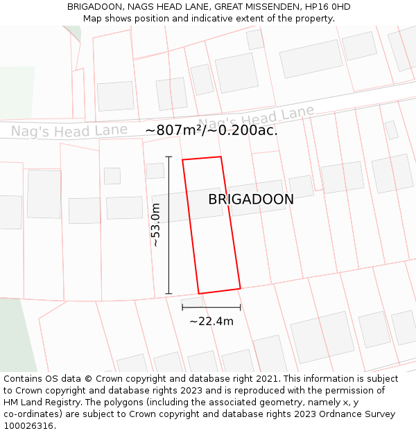 BRIGADOON, NAGS HEAD LANE, GREAT MISSENDEN, HP16 0HD: Plot and title map