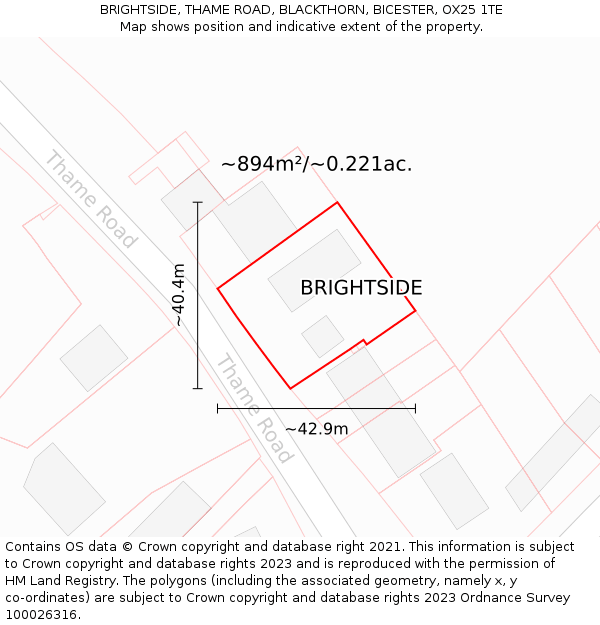 BRIGHTSIDE, THAME ROAD, BLACKTHORN, BICESTER, OX25 1TE: Plot and title map