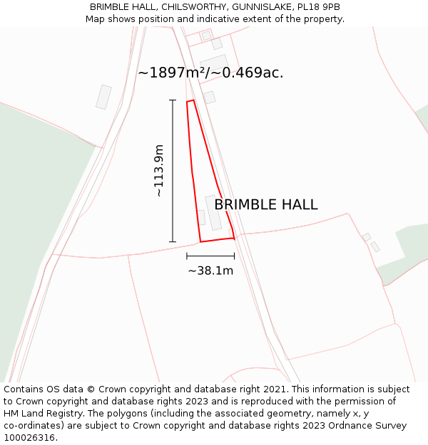 BRIMBLE HALL, CHILSWORTHY, GUNNISLAKE, PL18 9PB: Plot and title map