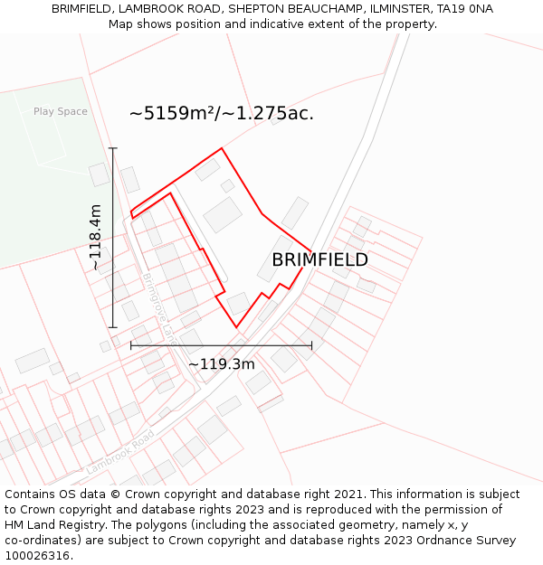 BRIMFIELD, LAMBROOK ROAD, SHEPTON BEAUCHAMP, ILMINSTER, TA19 0NA: Plot and title map