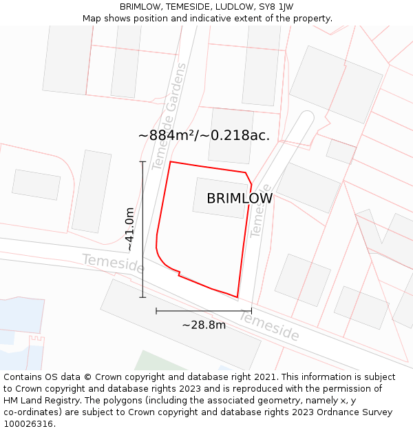 BRIMLOW, TEMESIDE, LUDLOW, SY8 1JW: Plot and title map
