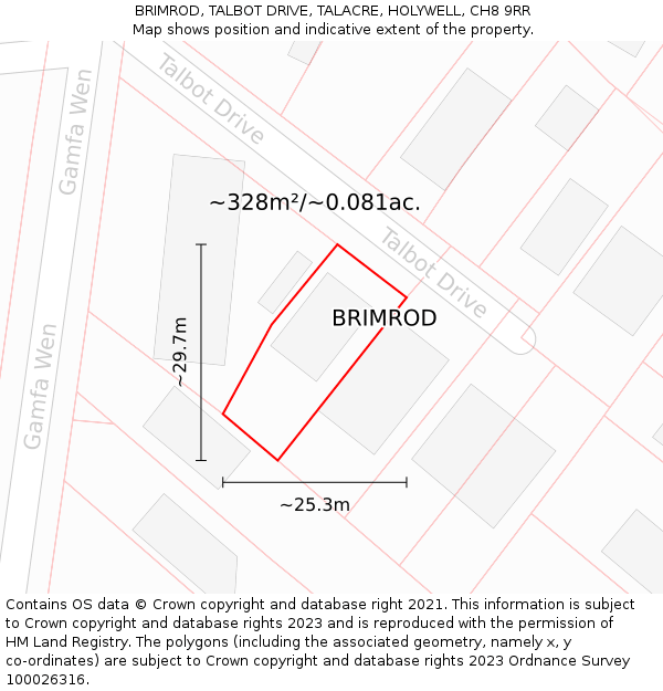 BRIMROD, TALBOT DRIVE, TALACRE, HOLYWELL, CH8 9RR: Plot and title map