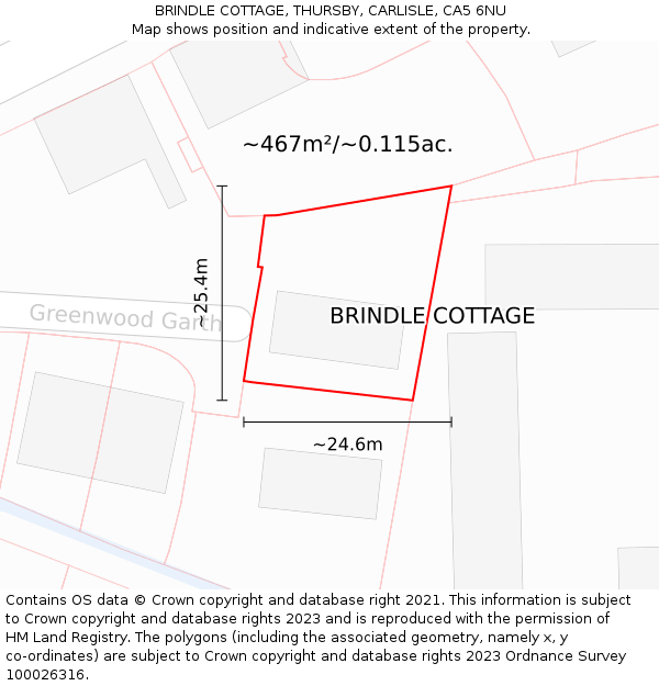 BRINDLE COTTAGE, THURSBY, CARLISLE, CA5 6NU: Plot and title map
