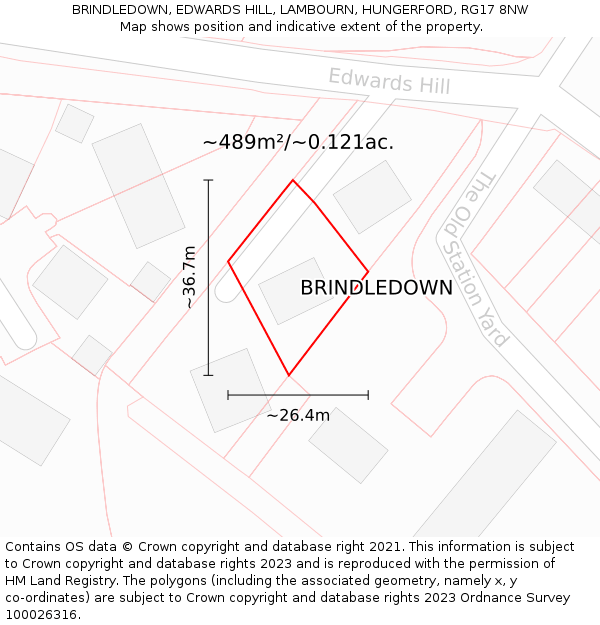 BRINDLEDOWN, EDWARDS HILL, LAMBOURN, HUNGERFORD, RG17 8NW: Plot and title map