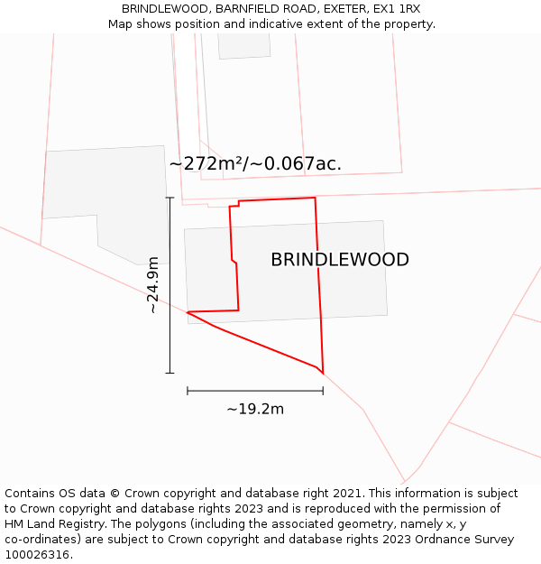 BRINDLEWOOD, BARNFIELD ROAD, EXETER, EX1 1RX: Plot and title map