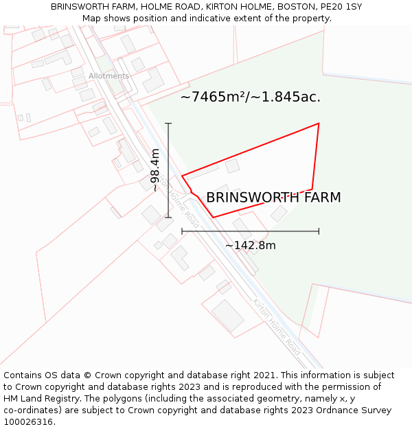 BRINSWORTH FARM, HOLME ROAD, KIRTON HOLME, BOSTON, PE20 1SY: Plot and title map