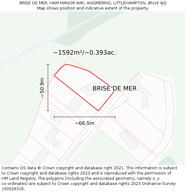 BRISE DE MER, HAM MANOR WAY, ANGMERING, LITTLEHAMPTON, BN16 4JQ: Plot and title map
