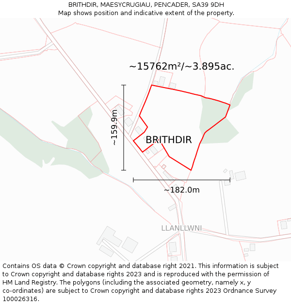 BRITHDIR, MAESYCRUGIAU, PENCADER, SA39 9DH: Plot and title map