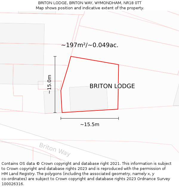 BRITON LODGE, BRITON WAY, WYMONDHAM, NR18 0TT: Plot and title map