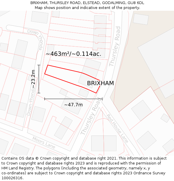 BRIXHAM, THURSLEY ROAD, ELSTEAD, GODALMING, GU8 6DL: Plot and title map