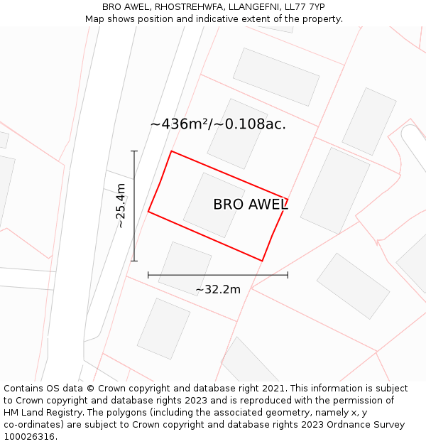 BRO AWEL, RHOSTREHWFA, LLANGEFNI, LL77 7YP: Plot and title map