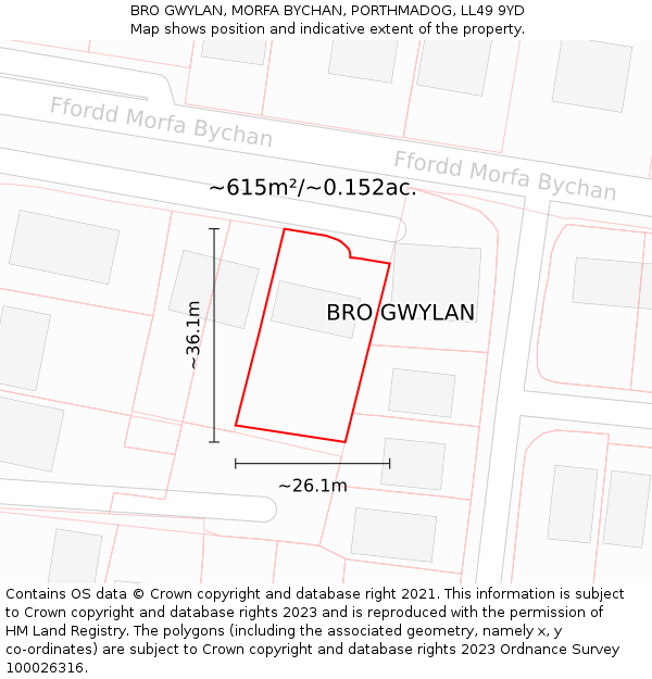 BRO GWYLAN, MORFA BYCHAN, PORTHMADOG, LL49 9YD: Plot and title map