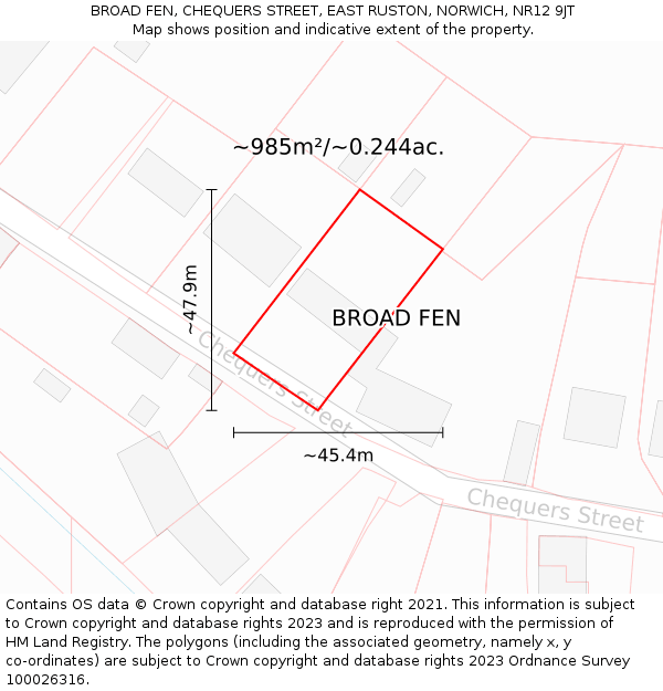 BROAD FEN, CHEQUERS STREET, EAST RUSTON, NORWICH, NR12 9JT: Plot and title map