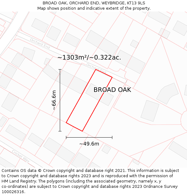 BROAD OAK, ORCHARD END, WEYBRIDGE, KT13 9LS: Plot and title map