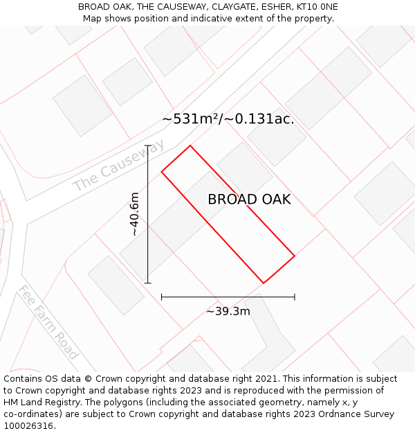 BROAD OAK, THE CAUSEWAY, CLAYGATE, ESHER, KT10 0NE: Plot and title map