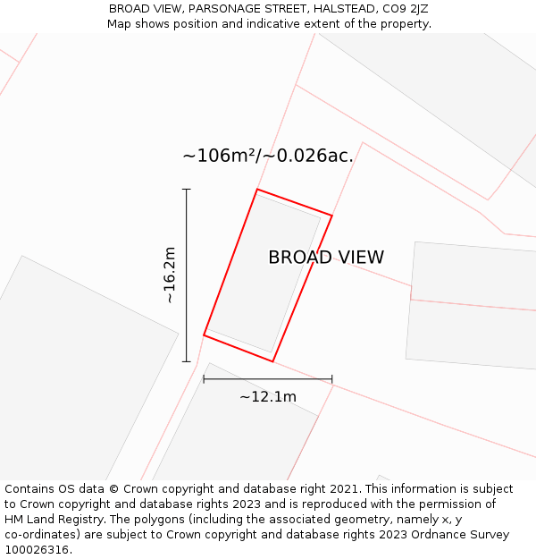 BROAD VIEW, PARSONAGE STREET, HALSTEAD, CO9 2JZ: Plot and title map