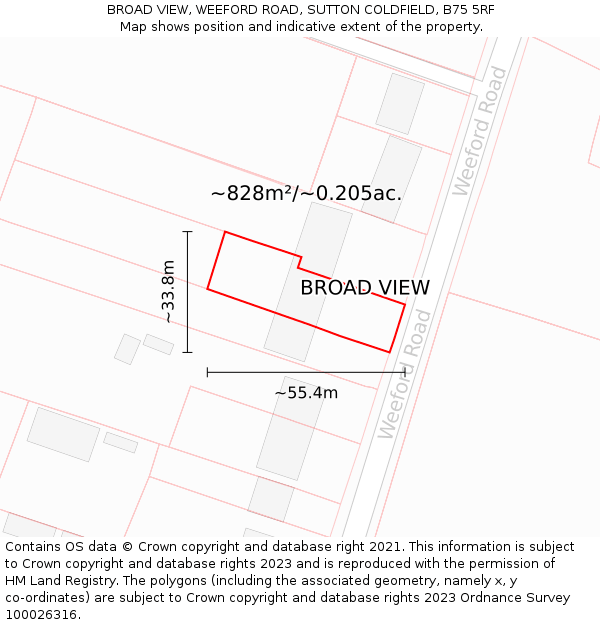 BROAD VIEW, WEEFORD ROAD, SUTTON COLDFIELD, B75 5RF: Plot and title map