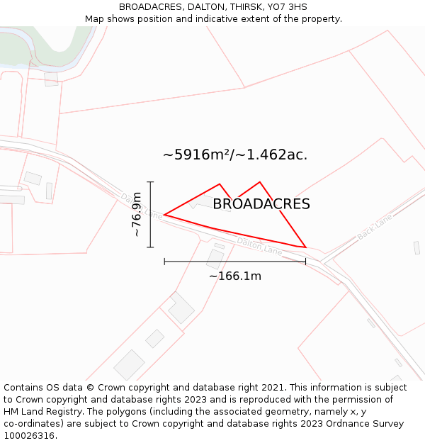 BROADACRES, DALTON, THIRSK, YO7 3HS: Plot and title map