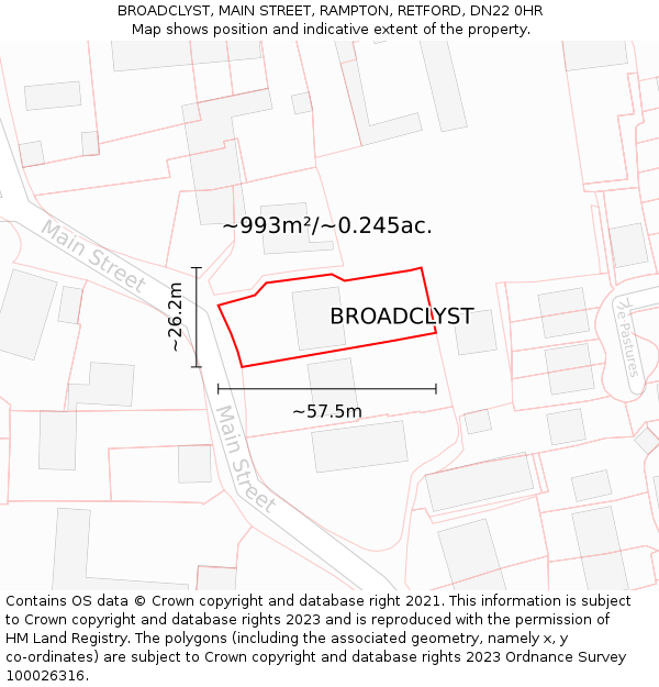 BROADCLYST, MAIN STREET, RAMPTON, RETFORD, DN22 0HR: Plot and title map