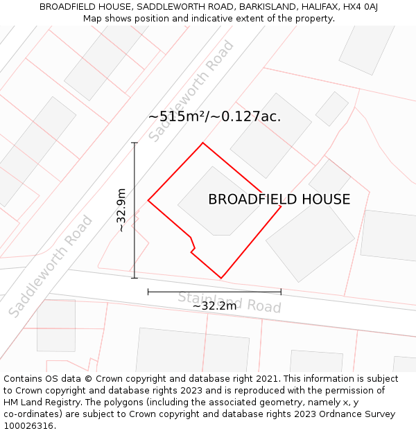 BROADFIELD HOUSE, SADDLEWORTH ROAD, BARKISLAND, HALIFAX, HX4 0AJ: Plot and title map