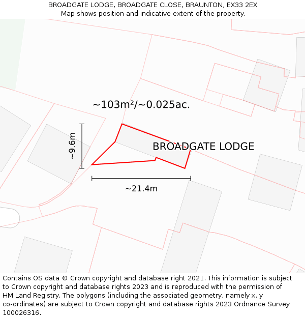 BROADGATE LODGE, BROADGATE CLOSE, BRAUNTON, EX33 2EX: Plot and title map