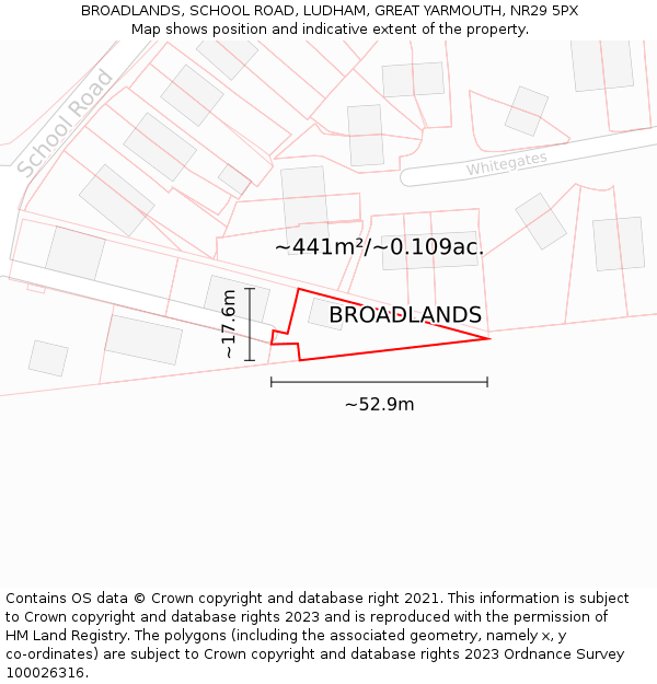 BROADLANDS, SCHOOL ROAD, LUDHAM, GREAT YARMOUTH, NR29 5PX: Plot and title map