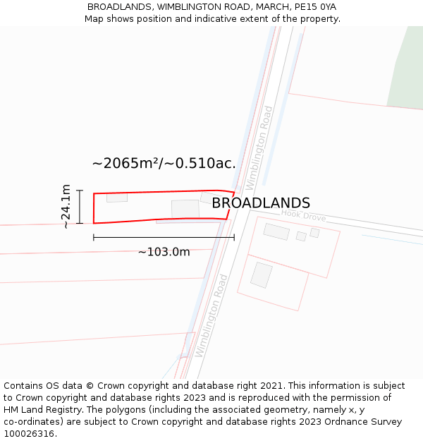 BROADLANDS, WIMBLINGTON ROAD, MARCH, PE15 0YA: Plot and title map