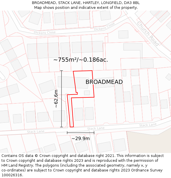 BROADMEAD, STACK LANE, HARTLEY, LONGFIELD, DA3 8BL: Plot and title map