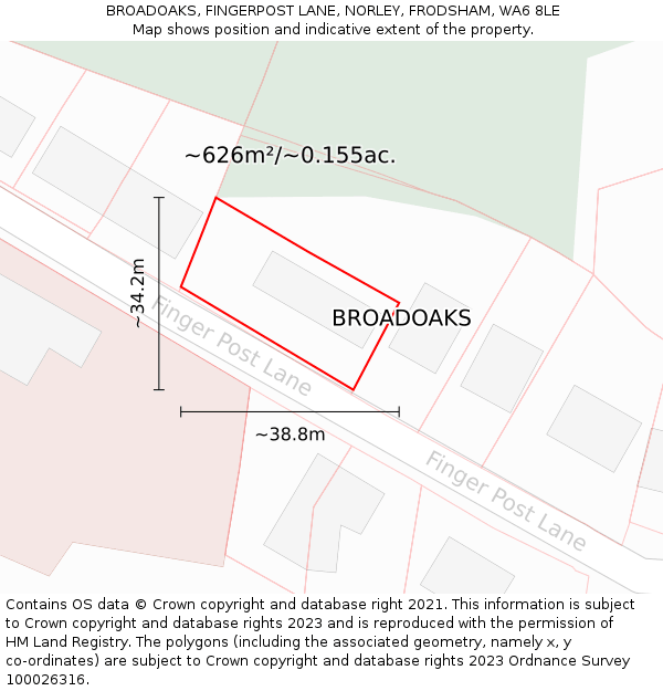 BROADOAKS, FINGERPOST LANE, NORLEY, FRODSHAM, WA6 8LE: Plot and title map