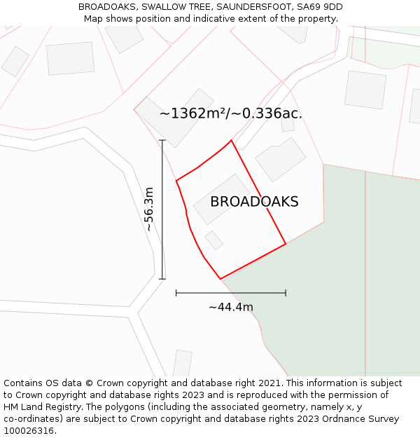 BROADOAKS, SWALLOW TREE, SAUNDERSFOOT, SA69 9DD: Plot and title map