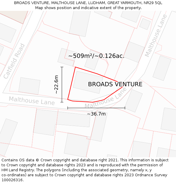 BROADS VENTURE, MALTHOUSE LANE, LUDHAM, GREAT YARMOUTH, NR29 5QL: Plot and title map