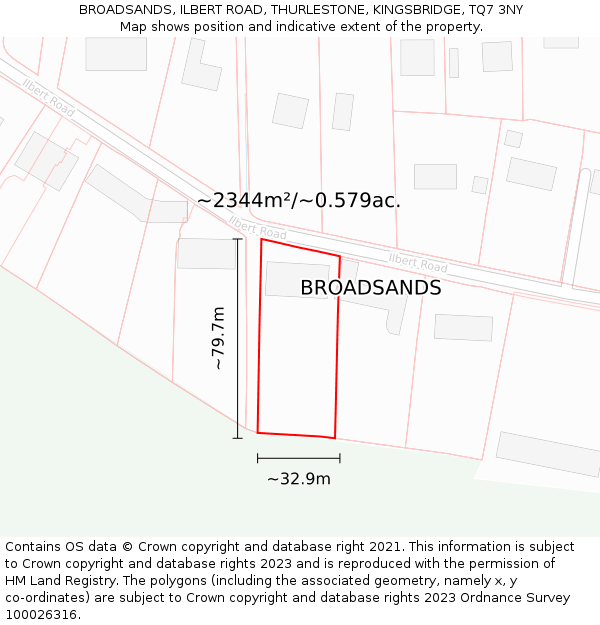 BROADSANDS, ILBERT ROAD, THURLESTONE, KINGSBRIDGE, TQ7 3NY: Plot and title map