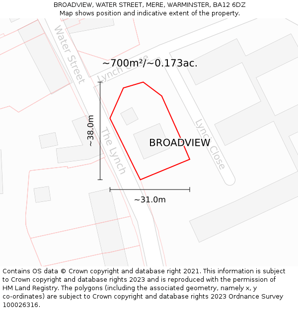 BROADVIEW, WATER STREET, MERE, WARMINSTER, BA12 6DZ: Plot and title map