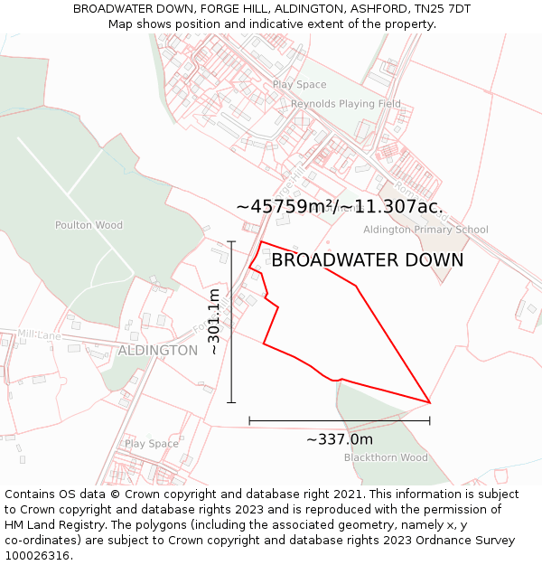BROADWATER DOWN, FORGE HILL, ALDINGTON, ASHFORD, TN25 7DT: Plot and title map