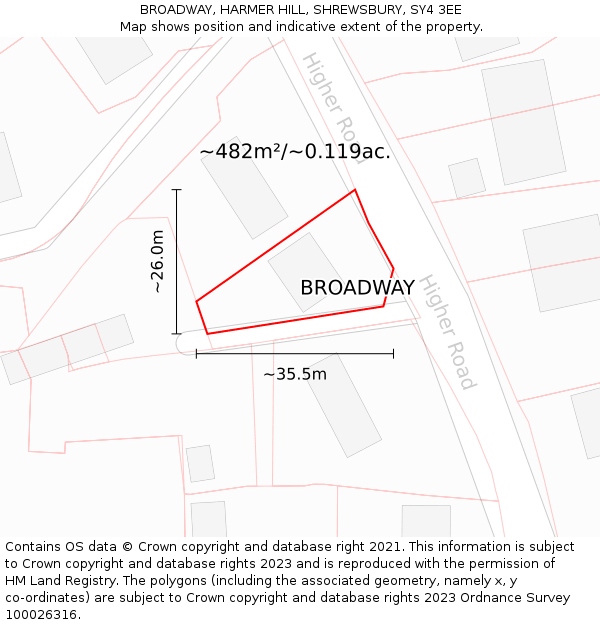 BROADWAY, HARMER HILL, SHREWSBURY, SY4 3EE: Plot and title map