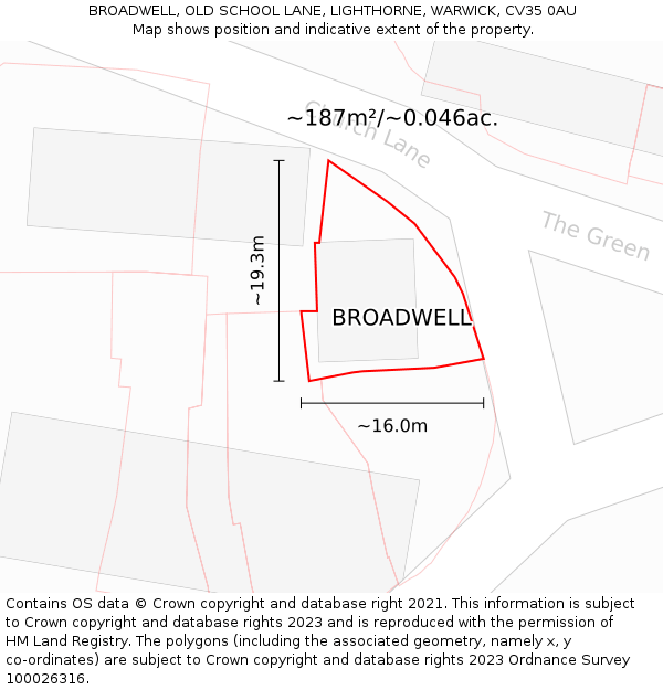 BROADWELL, OLD SCHOOL LANE, LIGHTHORNE, WARWICK, CV35 0AU: Plot and title map