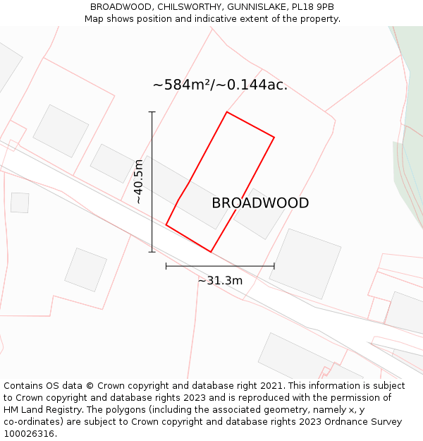 BROADWOOD, CHILSWORTHY, GUNNISLAKE, PL18 9PB: Plot and title map