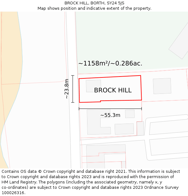 BROCK HILL, BORTH, SY24 5JS: Plot and title map