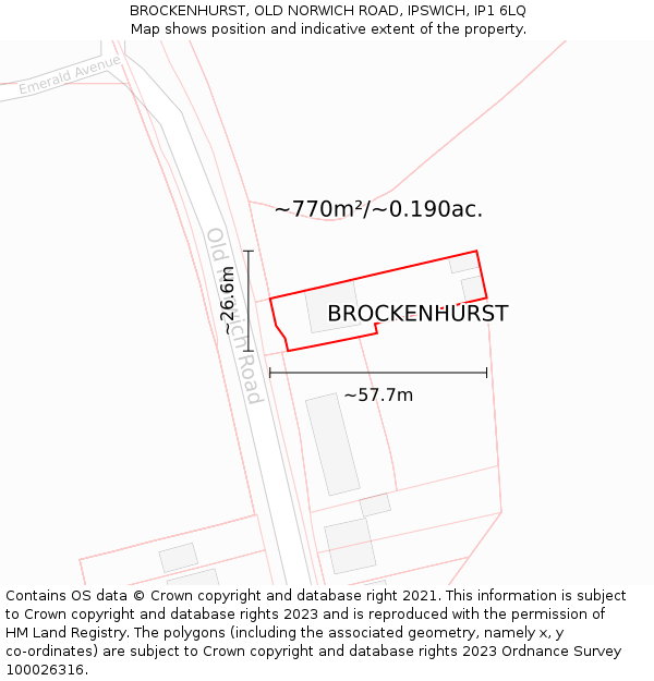 BROCKENHURST, OLD NORWICH ROAD, IPSWICH, IP1 6LQ: Plot and title map