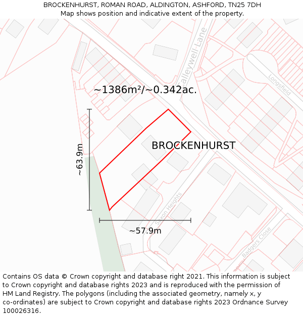 BROCKENHURST, ROMAN ROAD, ALDINGTON, ASHFORD, TN25 7DH: Plot and title map